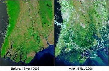 卫星地图下的缅甸灾区