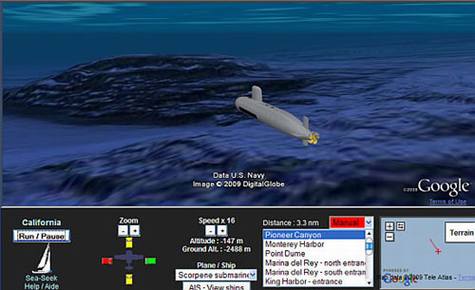Google Earth的模拟海底潜水艇
