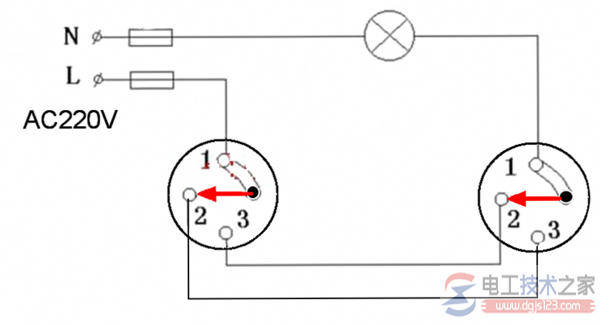 一灯双控开关接线图与接线方法