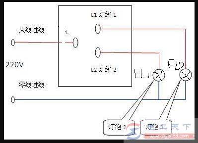 一个双控开关控制两盏灯的接线图