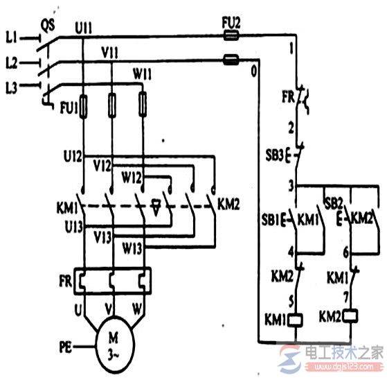 三相电动机正反转控制线路电路图