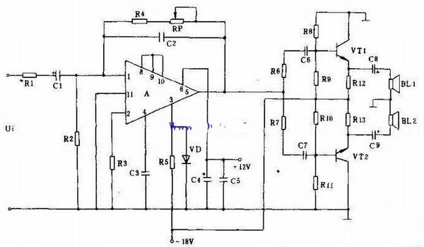 一例甲类耳机放大器的电路图