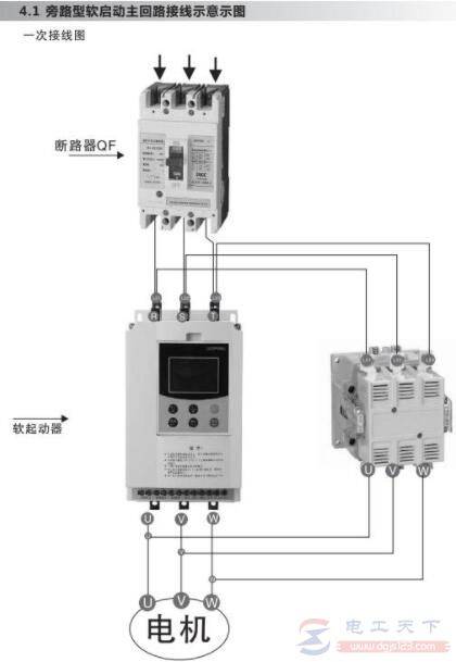 软启动器怎么接线,一例软启动器的实物接线图