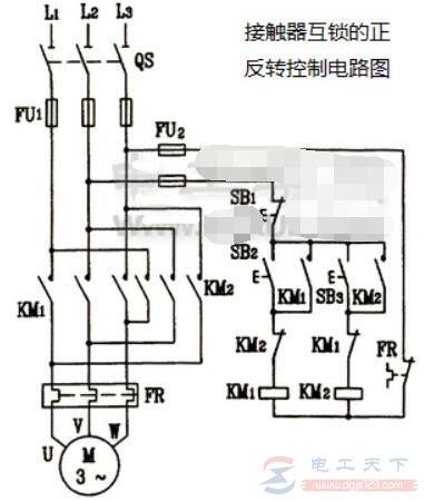 一例接触器互锁的电机正反转控制电路